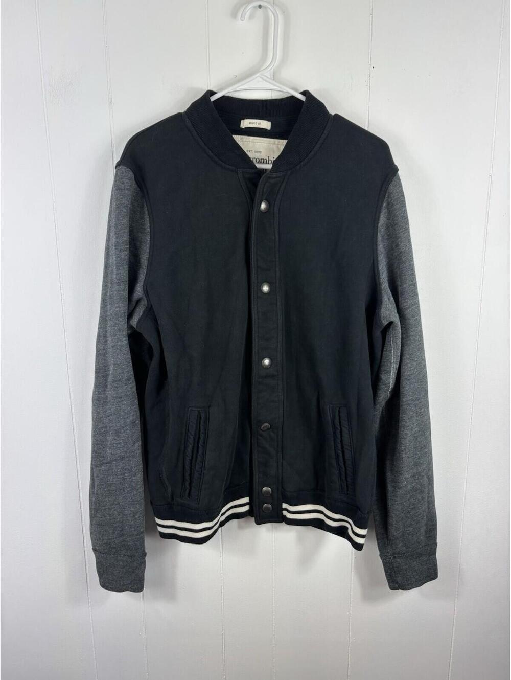 Abercrombie & Fitch Muscle Men XL Snap Varsity Navy Fleece Jacket Y2K Schoolboy